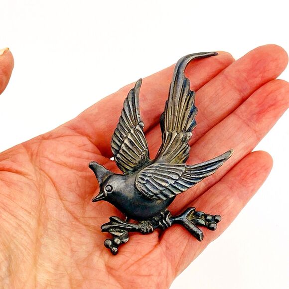 Casa De Prieto Heavy Sterling Silver Bird Brooch Cardinal On Branch Mexico 30 Gr - Picture 3 of 9